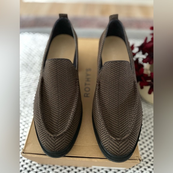 New Rothy's The Lug Loafer Merino Wool Knit Brown Herringbone Size 10.5 Chunky - Picture 7 of 13